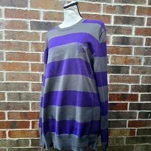 Guess Men’s Striped Crewneck Sweater – Gray & Purple, Size L